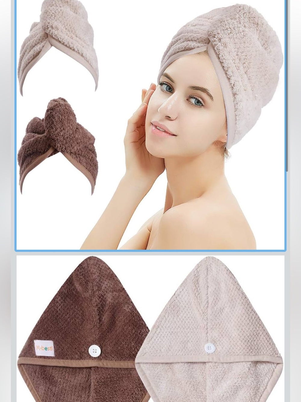 2 pack microfiber hair drying towels